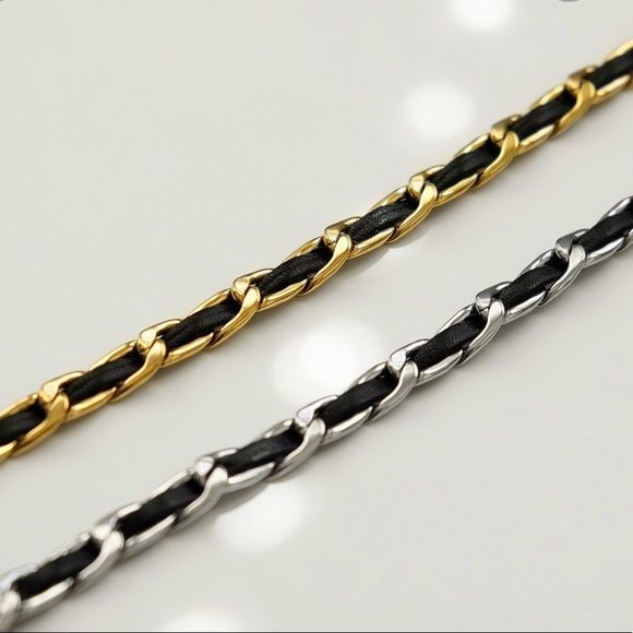 Black Woven Link Chain Choker Necklace | Gold Plated Stainless Steel - Picture 2 of 3